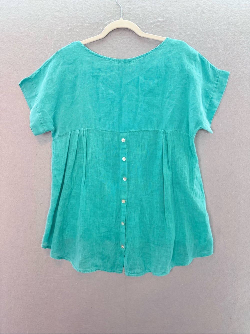 Terzo Millennio women’s 100% linen blouse short sleeve tunic top turquoise SZ S - Picture 4 of 5